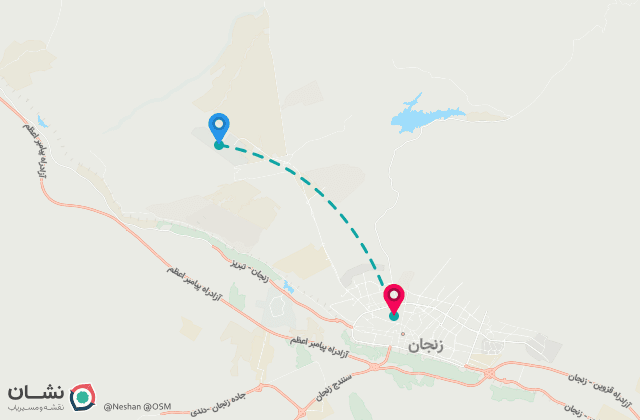 نقشه مسیر فرودگاه زنجان تا مرکز شهر